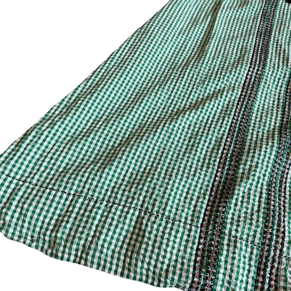 Free People Cass Midi Dress Green White Gingham Boho Stretch Gauze Size Small